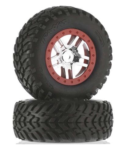 Traxxas 5977 Tire/Wheel Assembled Glued SCT Split-Spoke Chrome