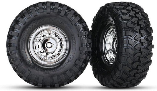 Traxxas 8177 Mounted Tires / Wheels 1.9" Chrome (2) TRX-4 Ford Bronco Rock Crawler