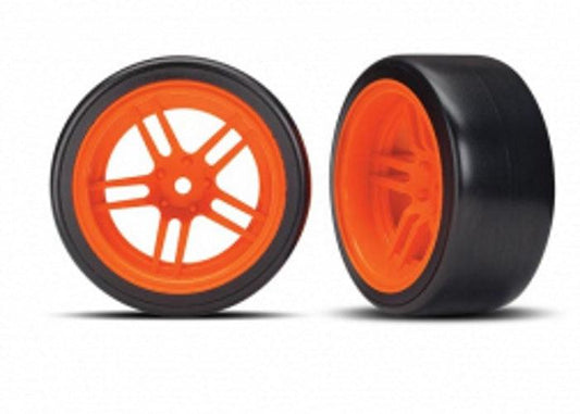 Traxxas Tire & Wheel Glued (Split-Spoke Orange Wheels, 1.9" Drift Tires) Rear