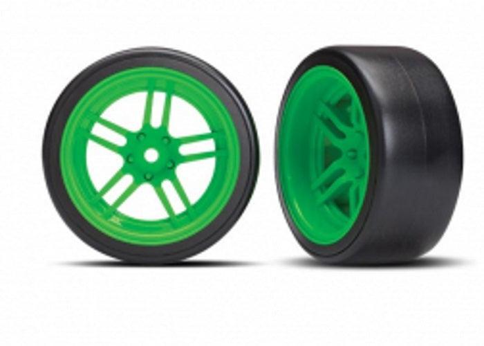 Traxxas Tire & Wheel Glued (Split-Spoke Green Wheels, 1.9" Drift Tires) Rear