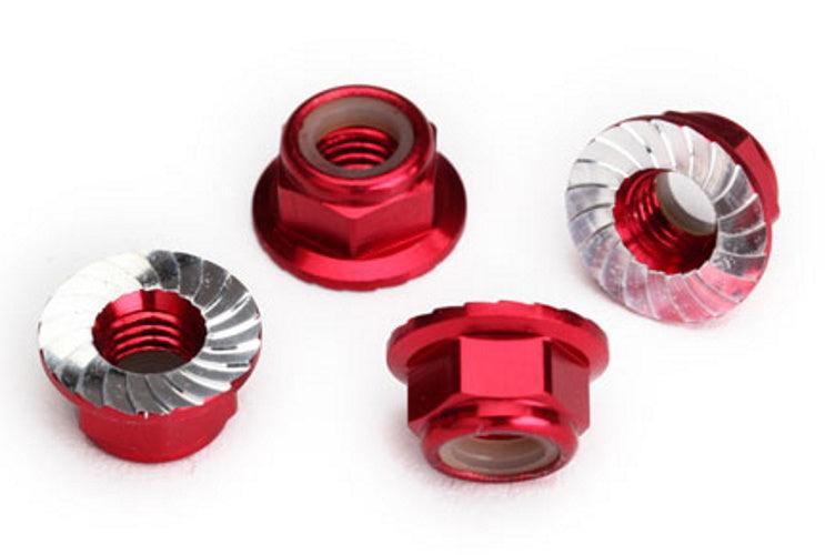 Traxxas Nuts 5mm Flanged Nylon Locking (Aluminum Red-Anodized Serrated) Maxx