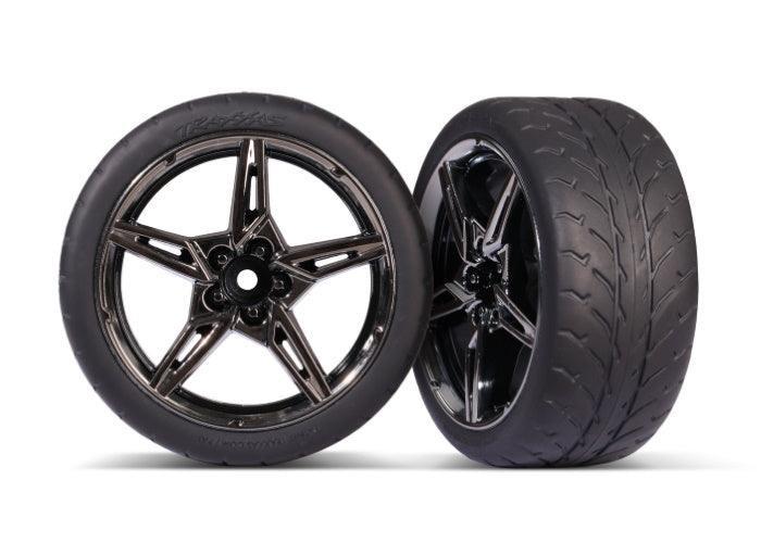 Traxxas Tires and Black Chrome Wheels Assembled Glued (extra Wide Rear) Stingray
