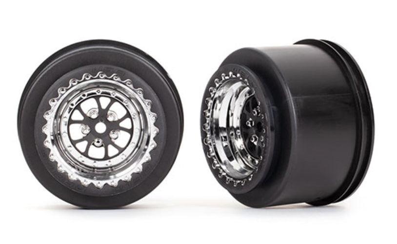 Traxxas 9473R Wheels Weld Chrome W/ Black (Rear) (2) Drag Slash