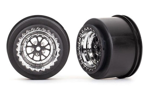 Traxxas 9473R Wheels Weld Chrome W/ Black (Rear) (2) Drag Slash