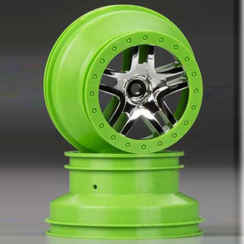Traxxas 6872X Wheels Split-Spoke Chrome Green Beadlock (2) Slash 4X4 2WD