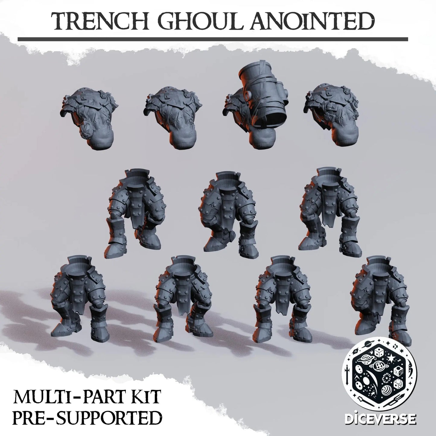 Trench Ghoul Anointed by Diceverse, 28/32mm scale miniature, 60mm Tall, Trench Crusade Proxy