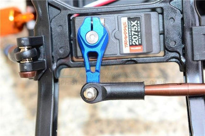 GPM ALUMINUM SERVO HORN WITH SPRING STEEL STEERING LINKS TRAXXAS TRX-4 BLUE