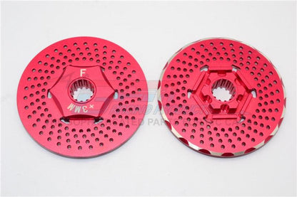 GPM ALUMINUM FRONT WHEEL HEX CLAW +3MM WITH BRAKE DISK TRAXXAS X-MAXX 4X4 RED