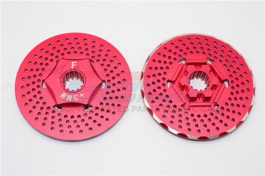 GPM ALUMINUM FRONT WHEEL HEX CLAW +3MM WITH BRAKE DISK TRAXXAS X-MAXX 4X4 RED