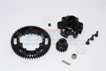 GPM ALUMINUM ADAPTER STEEL SPUR GEAR 53T MOTOR GEAR 15T TRAXXAS X-MAXX BLACK