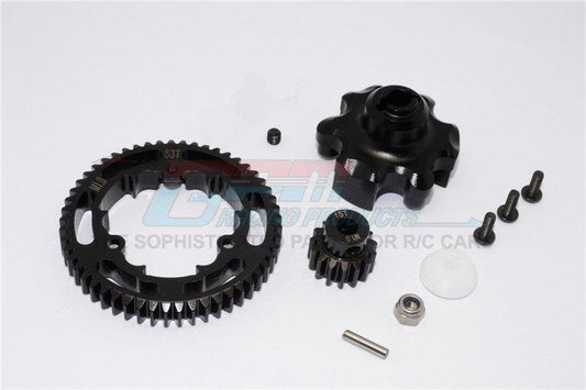 GPM ALUMINUM ADAPTER STEEL SPUR GEAR 53T MOTOR GEAR 15T TRAXXAS X-MAXX BLACK