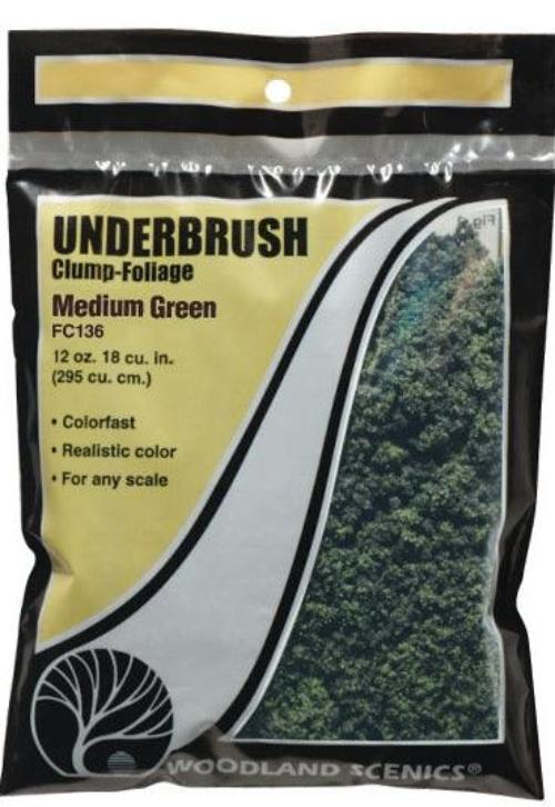 Woodland Scenics FC136 Underbrush Clump Foliage Medium Green Bag Train Scenery
