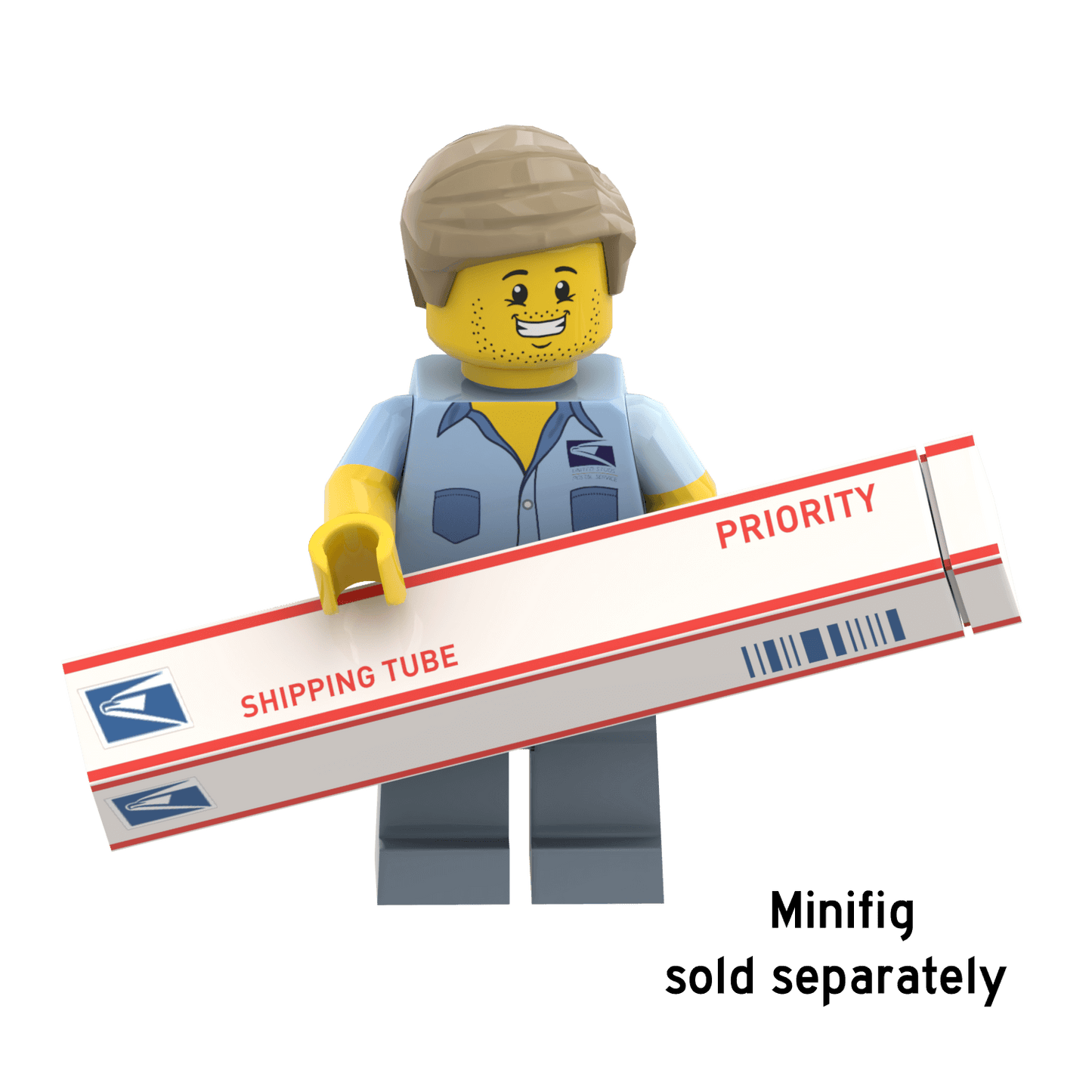United Studs Parcel Service - Shipping Tube - Custom Printed - Made Using LEGO® Parts