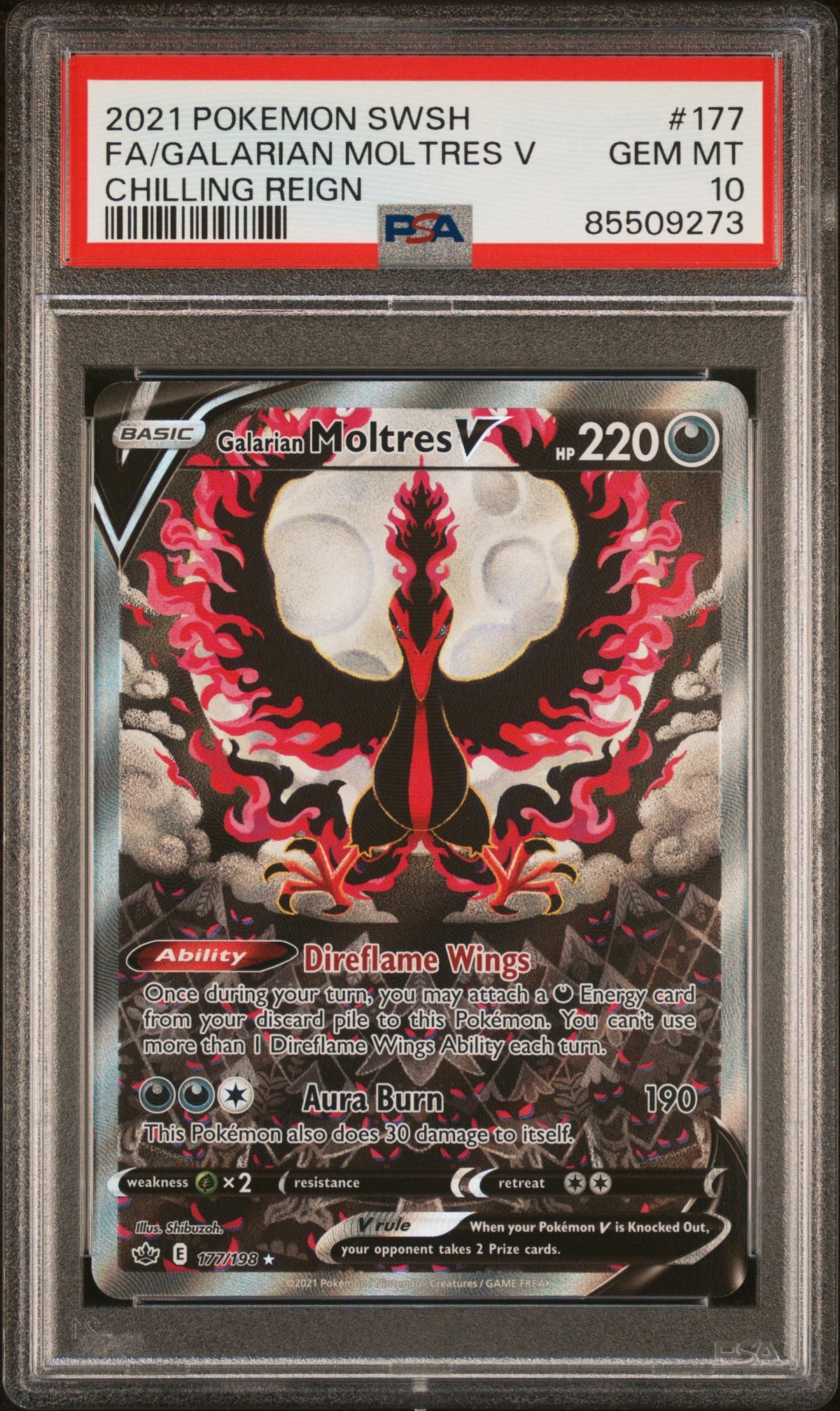 PSA 10 Full Art/galarian Moltres V #177 · Chilling Reign · 2021