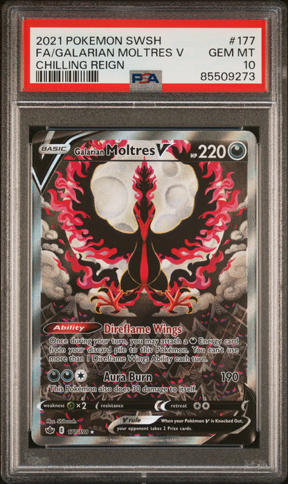 PSA 10 Full Art/galarian Moltres V #177 · Chilling Reign · 2021