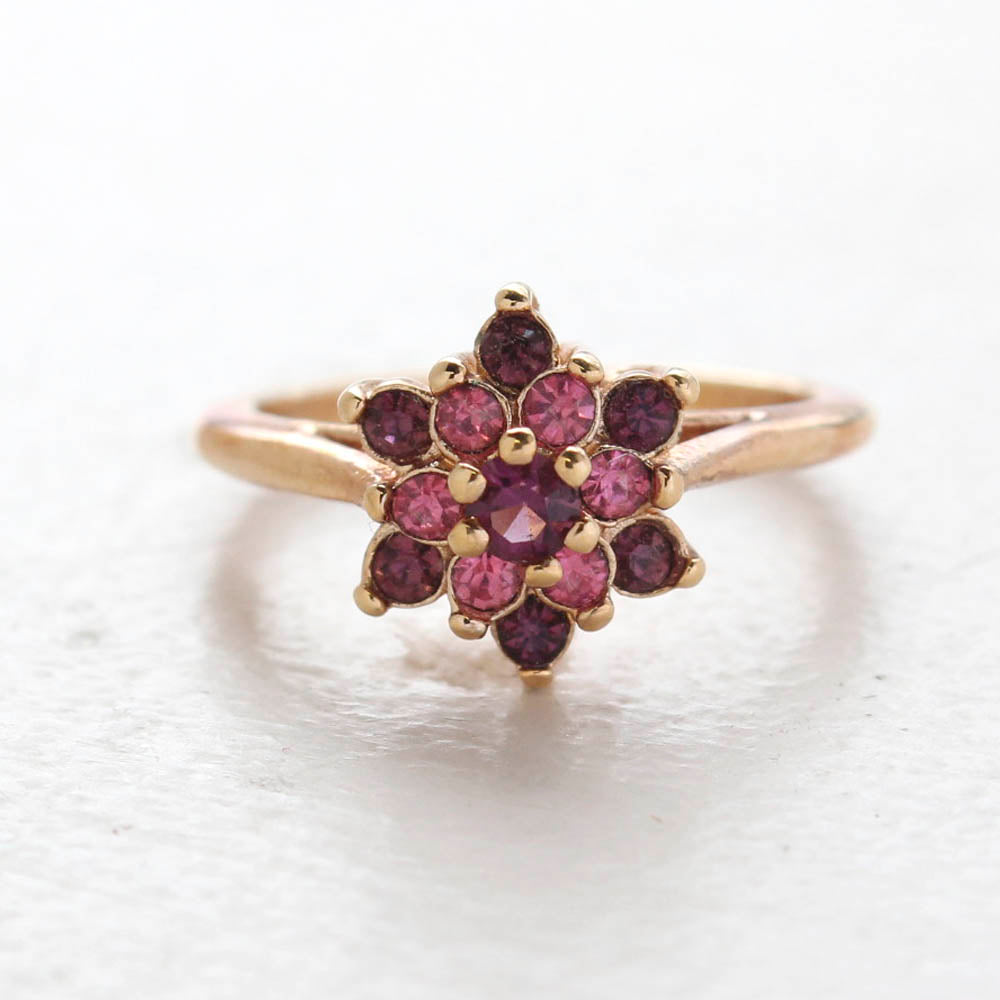Vintage Rose and Amethyst Austrian Crystal Star Ring 18k Yellow Gold Electroplate Made in the USA by PVD Vintage Jewelry