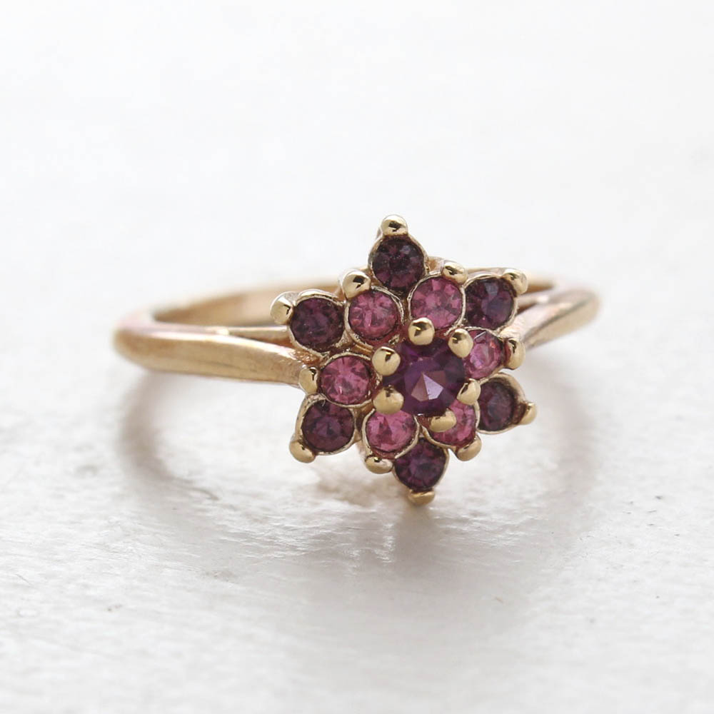Vintage Rose and Amethyst Austrian Crystal Star Ring 18k Yellow Gold Electroplate Made in the USA by PVD Vintage Jewelry