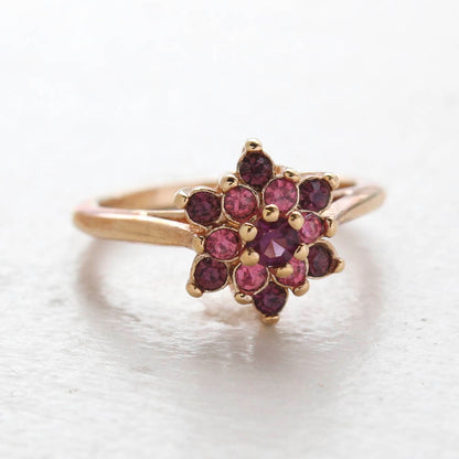 Vintage Rose and Amethyst Austrian Crystal Star Ring 18k Yellow Gold Electroplate Made in the USA by PVD Vintage Jewelry