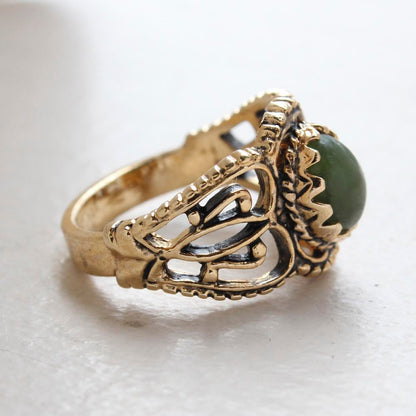 Vintage Jewelry Genuine Jade Ring Antiqued 18kt Yellow Gold Electroplated Made in the USA by PVD Vintage Jewelry