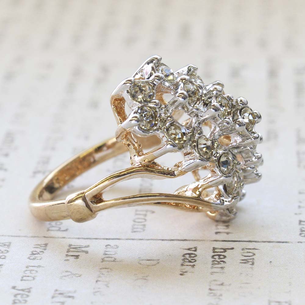Vintage Jewelry Clear Crystal Cocktail Ring Electroplated with 18kt Yellow Gold Made in the USA by PVD Vintage Jewelry