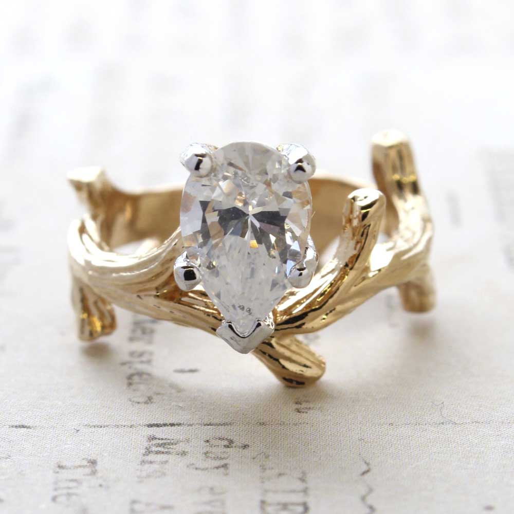 Vintage Ring Genuine Opal 18k Yellow Gold Electroplate Twig Style Band Ring made in the USA by PVD Vintage Jewelry
