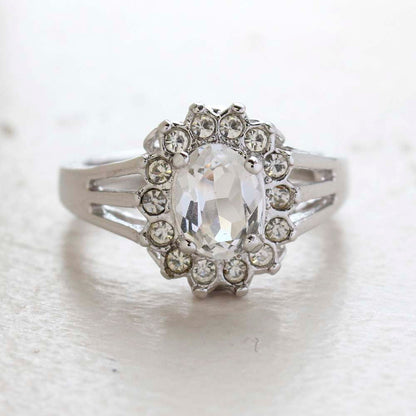 Vintage Jewelry Genuine Stone or Crystal Surrounded by Clear Austrian Crystals Ring Made in the USA by PVD Vintage Jewelry