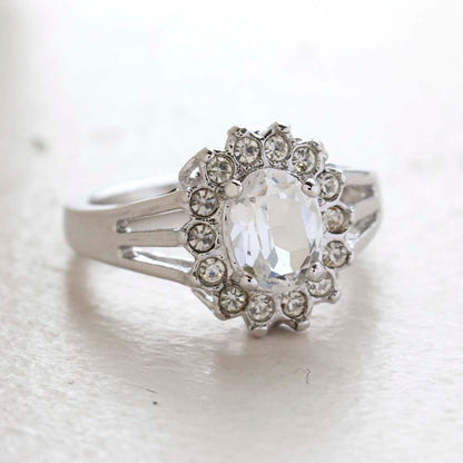 Vintage Jewelry Genuine Stone or Crystal Surrounded by Clear Austrian Crystals Ring Made in the USA by PVD Vintage Jewelry