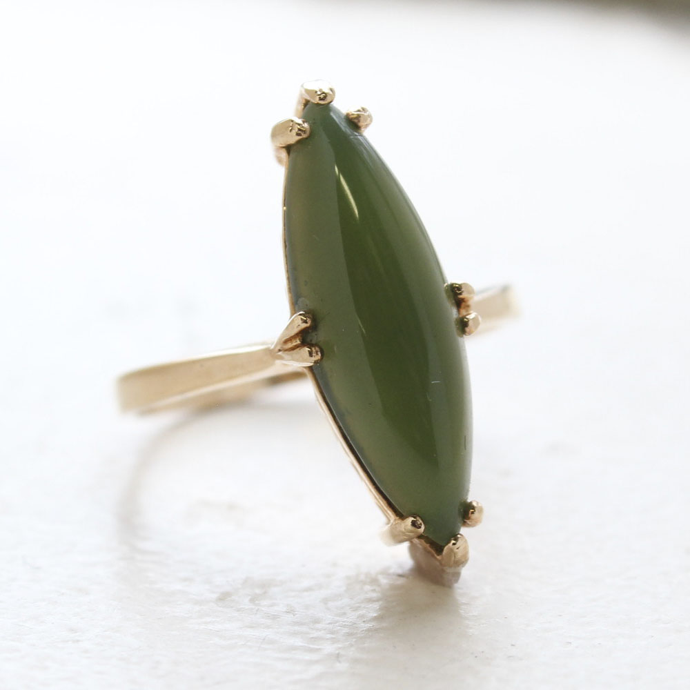 Vintage Genuine Jade Ring 18k Yellow Gold Electroplated Made in the USA by PVD Vintage Jewelry