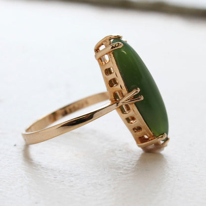 Vintage Genuine Jade Ring 18k Yellow Gold Electroplated Made in the USA by PVD Vintage Jewelry