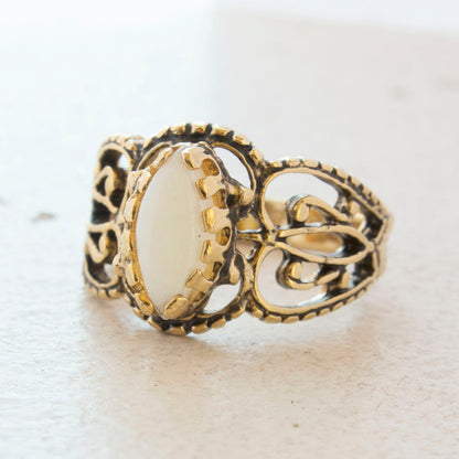 Vintage Ring Genuine Opal Cocktail Ring Antiqued 18kt Yellow Gold Electroplated Made in the USA by PVD Vintage Jewelry