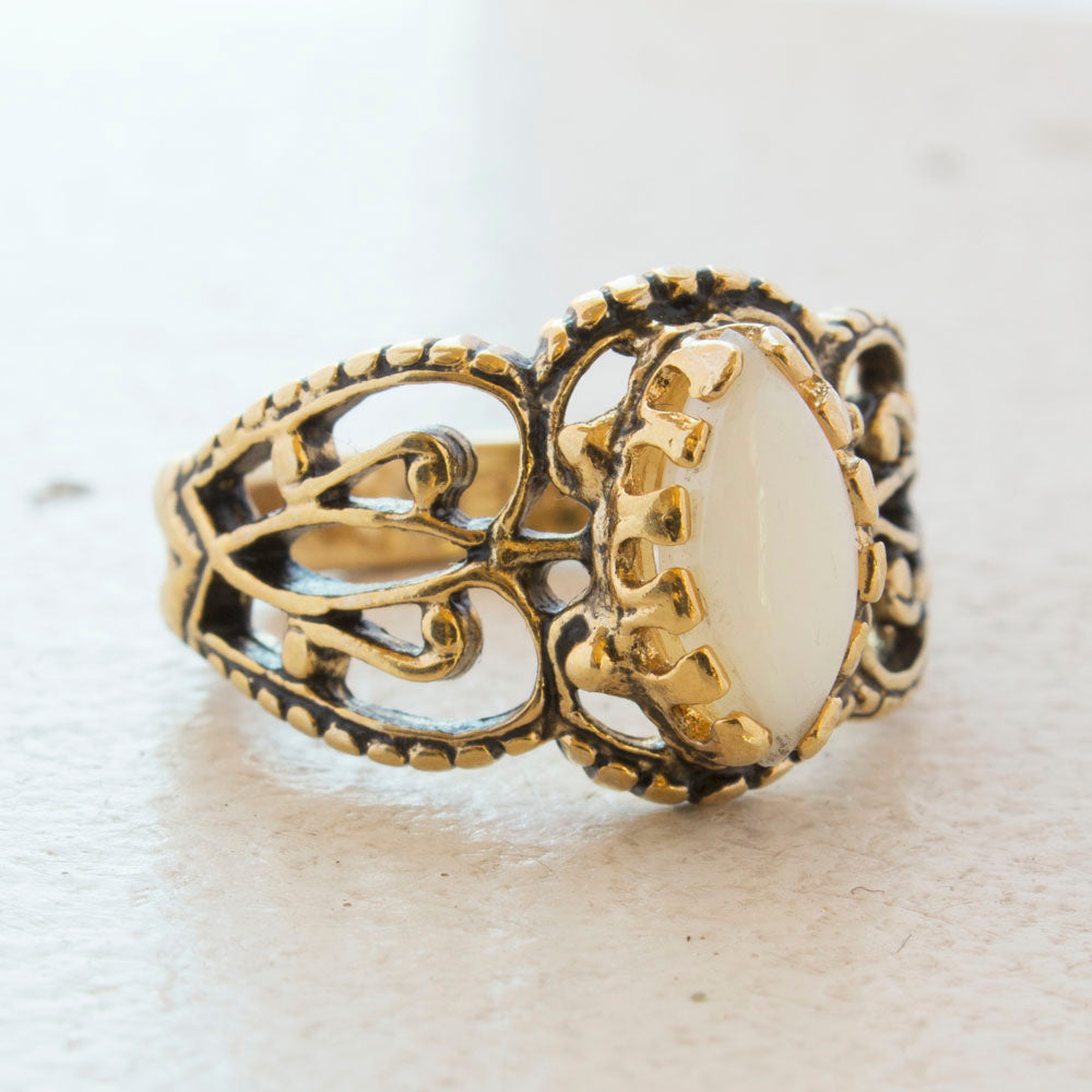 Vintage Ring Genuine Opal Cocktail Ring Antiqued 18kt Yellow Gold Electroplated Made in the USA by PVD Vintage Jewelry