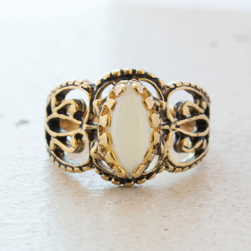 Vintage Ring Genuine Opal Cocktail Ring Antiqued 18kt Yellow Gold Electroplated Made in the USA by PVD Vintage Jewelry