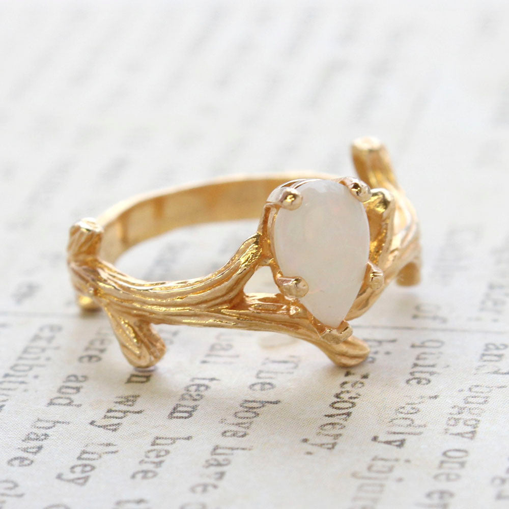 Vintage Ring Genuine Opal 18k Yellow Gold Electroplate Twig Style Band Ring made in the USA by PVD Vintage Jewelry