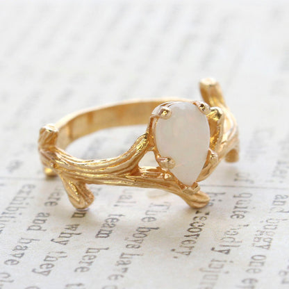 Vintage Ring Genuine Opal 18k Yellow Gold Electroplate Twig Style Band Ring made in the USA by PVD Vintage Jewelry