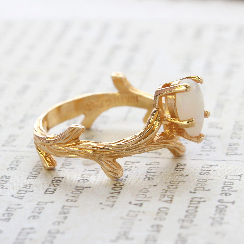 Vintage Ring Genuine Opal 18k Yellow Gold Electroplate Twig Style Band Ring made in the USA by PVD Vintage Jewelry