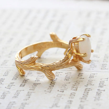 Vintage Ring Genuine Opal 18k Yellow Gold Electroplate Twig Style Band Ring made in the USA by PVD Vintage Jewelry