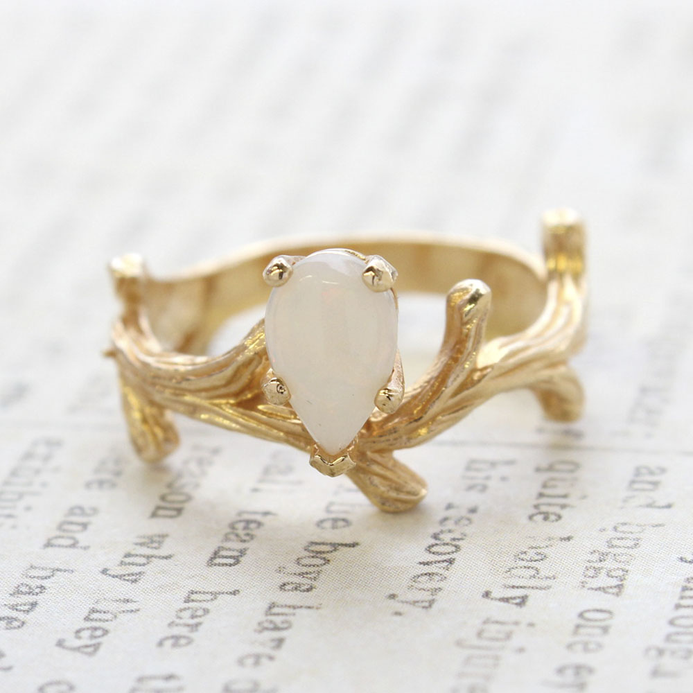 Vintage Ring Genuine Opal 18k Yellow Gold Electroplate Twig Style Band Ring made in the USA by PVD Vintage Jewelry