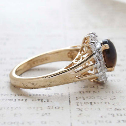 Vintage Jewelry Genuine Stone or Crystal Surrounded by Clear Austrian Crystals Ring Made in the USA by PVD Vintage Jewelry