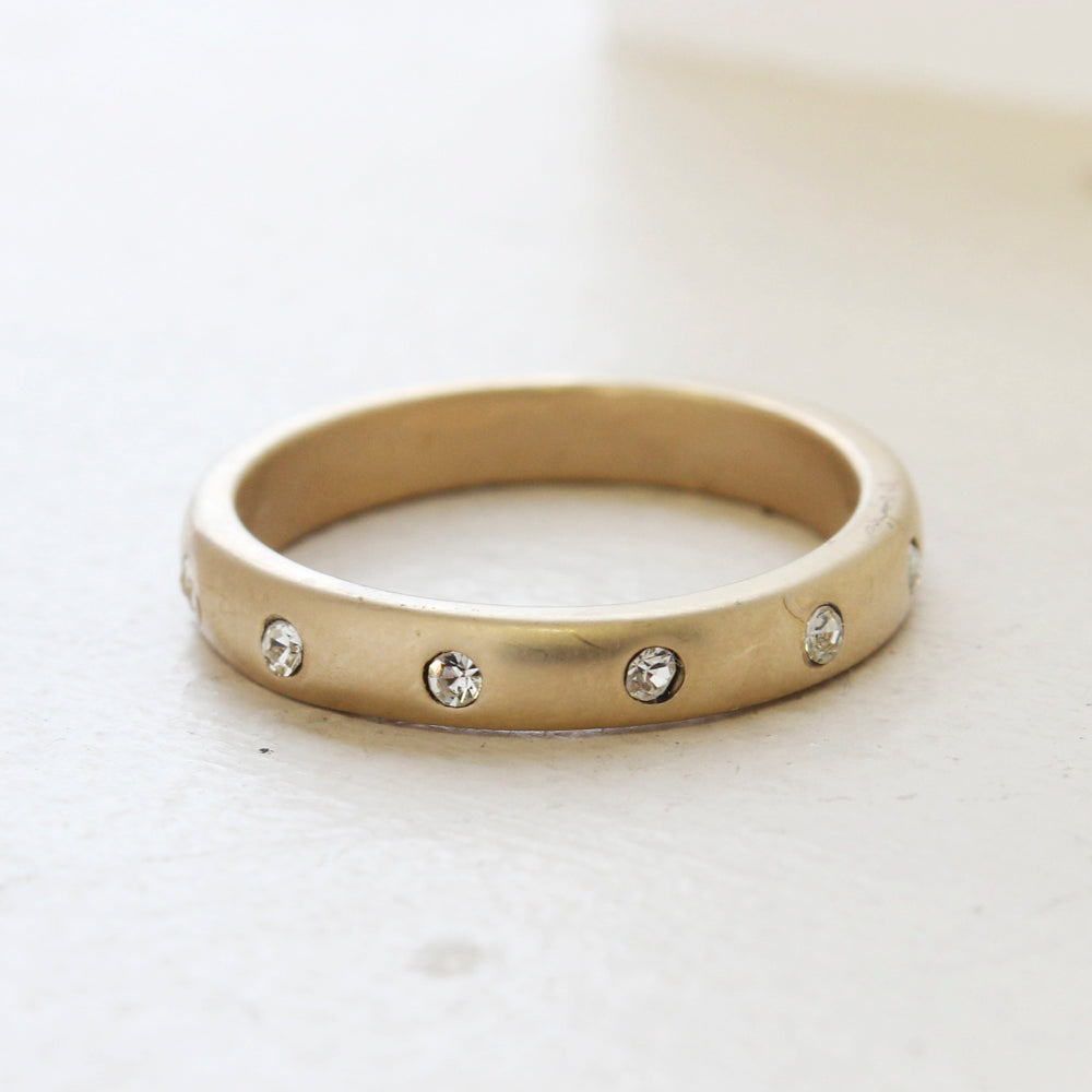 Vintage Jewelry Brushed 18kt White Gold Plated Ring with Clear Crystals Made in the USA by PVD Vintage Jewelry