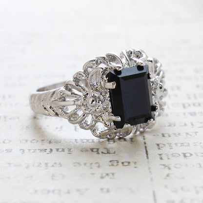 Vintage Ring Emerald Cut Emerald Austrian Crystal 18kt Antiqued Yellow Gold Plated Filligree Ring by PVD Vintage Jewelry