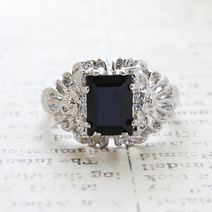 Vintage Ring Emerald Cut Emerald Austrian Crystal 18kt Antiqued Yellow Gold Plated Filligree Ring by PVD Vintage Jewelry
