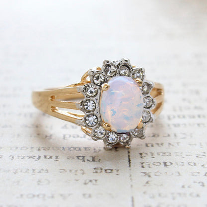 Vintage Jewelry Genuine Stone or Crystal Surrounded by Clear Austrian Crystals Ring Made in the USA by PVD Vintage Jewelry