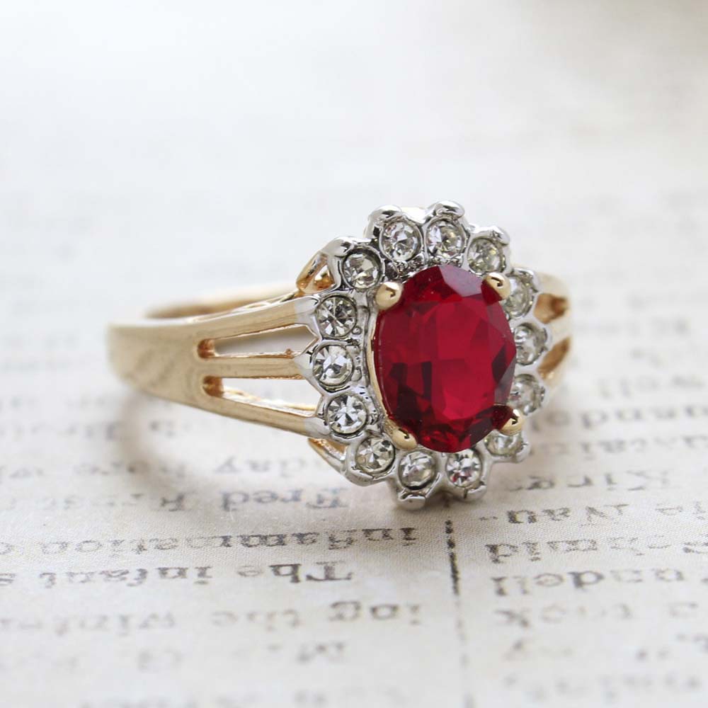 Vintage Jewelry Genuine Stone or Crystal Surrounded by Clear Austrian Crystals Ring Made in the USA by PVD Vintage Jewelry