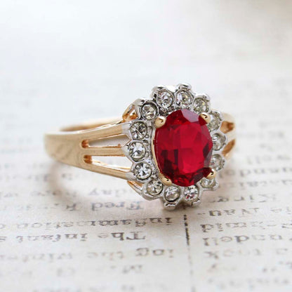 Vintage Jewelry Genuine Stone or Crystal Surrounded by Clear Austrian Crystals Ring Made in the USA by PVD Vintage Jewelry
