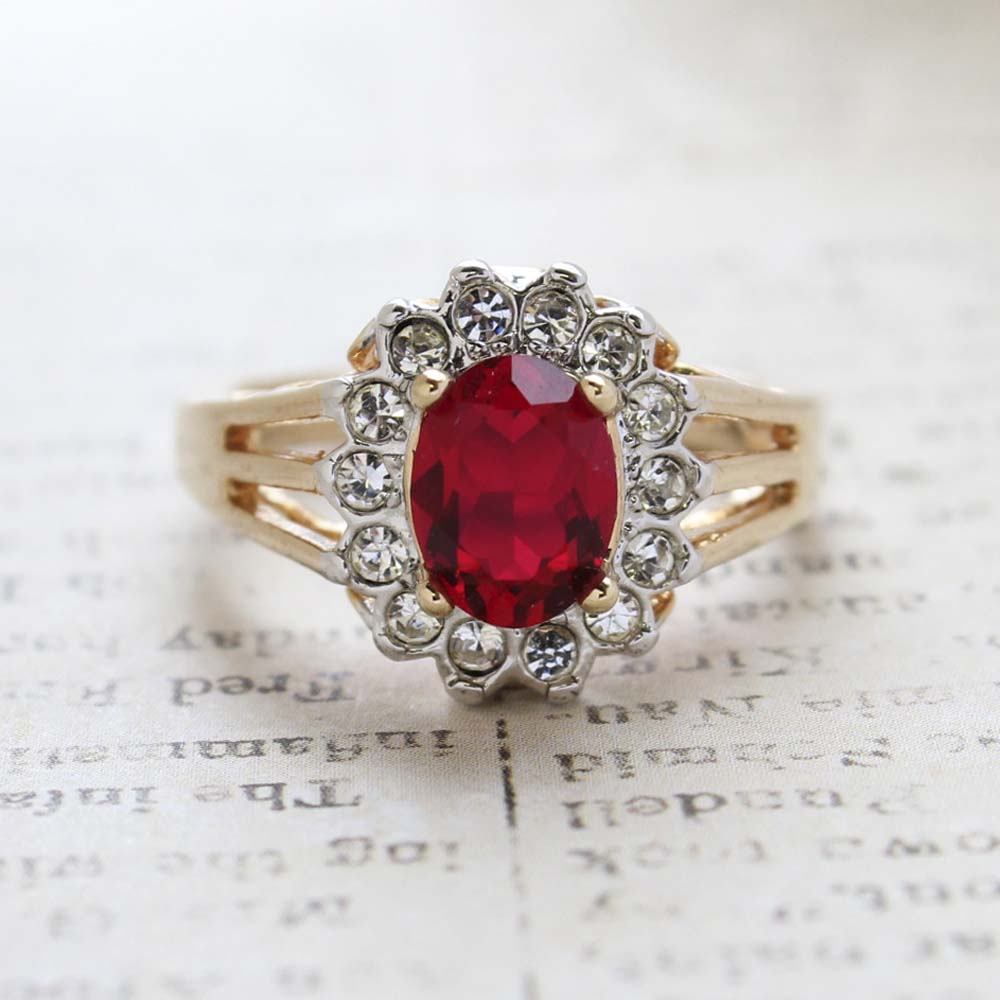 Vintage Jewelry Genuine Stone or Crystal Surrounded by Clear Austrian Crystals Ring Made in the USA by PVD Vintage Jewelry