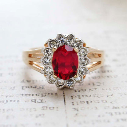 Vintage Jewelry Genuine Stone or Crystal Surrounded by Clear Austrian Crystals Ring Made in the USA by PVD Vintage Jewelry