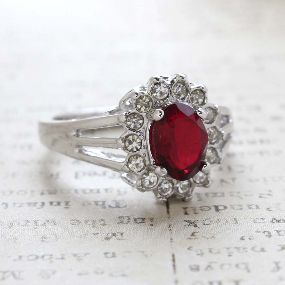 Vintage Jewelry Genuine Stone or Crystal Surrounded by Clear Austrian Crystals Ring Made in the USA by PVD Vintage Jewelry