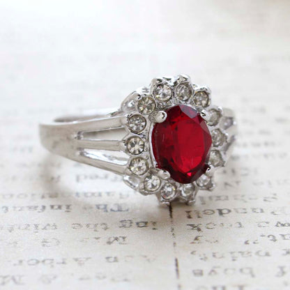 Vintage Jewelry Genuine Stone or Crystal Surrounded by Clear Austrian Crystals Ring Made in the USA by PVD Vintage Jewelry