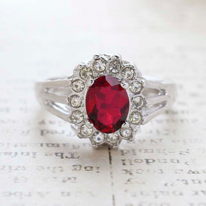 Vintage Jewelry Genuine Stone or Crystal Surrounded by Clear Austrian Crystals Ring Made in the USA by PVD Vintage Jewelry