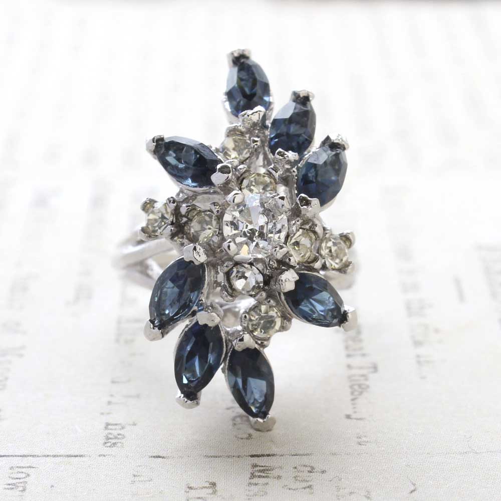 Vintage Jewelry Austrian Crystal Cocktail Ring 18k White Gold Electroplated by PVD Vintage Jewelry